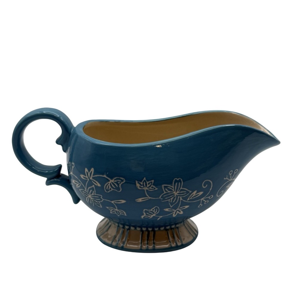 Temp-tations by Tara Floral Lace 9 oz Gravy Boat Blue/Teal Ceramic